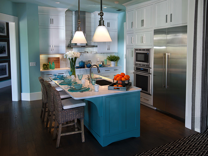 Painted blue island French Kitchen